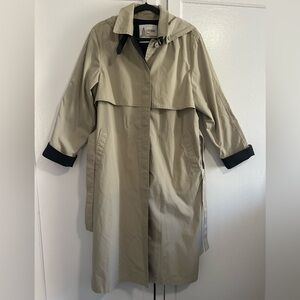 London Fog Tan Trench Coat with Black Accents